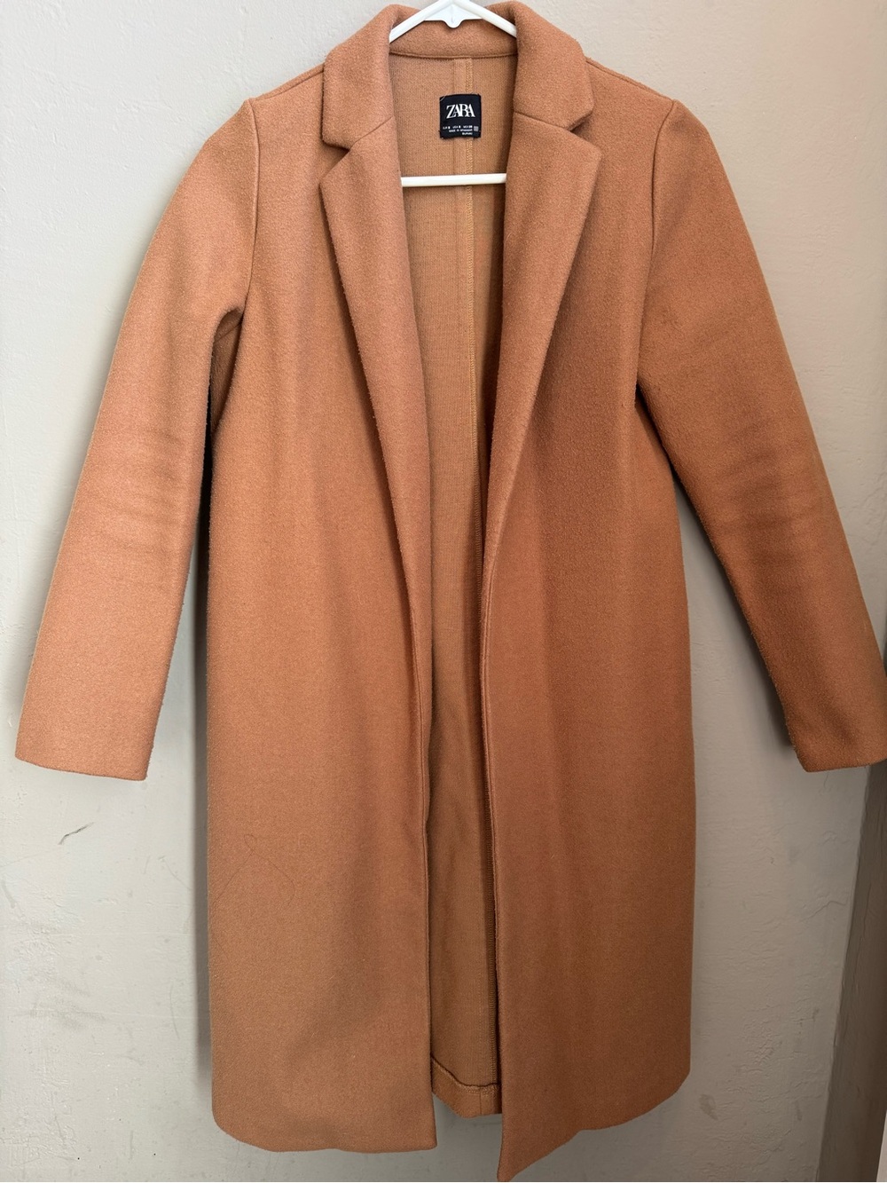 ZARA Camel Single-Breasted Long Trench Coat